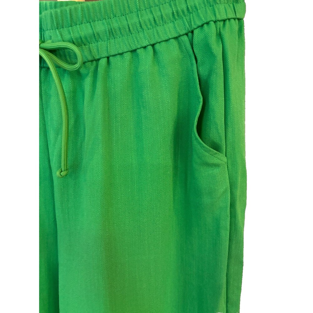 Halara Wide Leg Palazzo Pants L Tall Kelly Green Drawstring NWT "Linen-Feel" - Picture 3 of 11